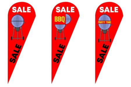 Teardrop Feather Flags for BBQ Party Sale. All the objects are in different layers and the text types do not need any font.