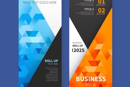 modern roll up banner with colorful triangles design vector illustration